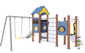 Качели с двумя подвесами и горкой 6800х5200х3200 мм 10132