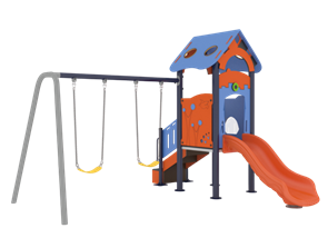 Качели с двумя подвесами и горкой 4000х3800х3700 мм 10146